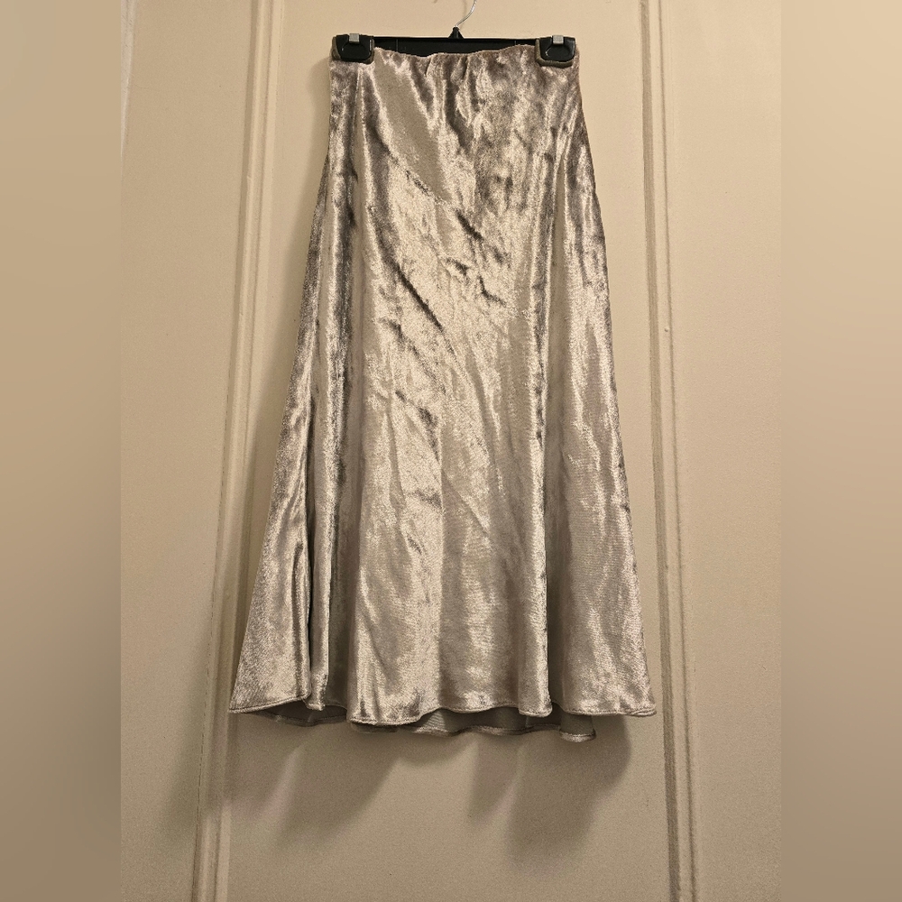 Polo Ralph Lauren Lush Velvet Flared Silver Midi Skirt | Sz 6 - Picture 6 of 16